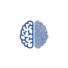A striking, minimalist logo of a brain that is also a fingerprint, a modern concept for identity, psychology, and personalized intelligence.