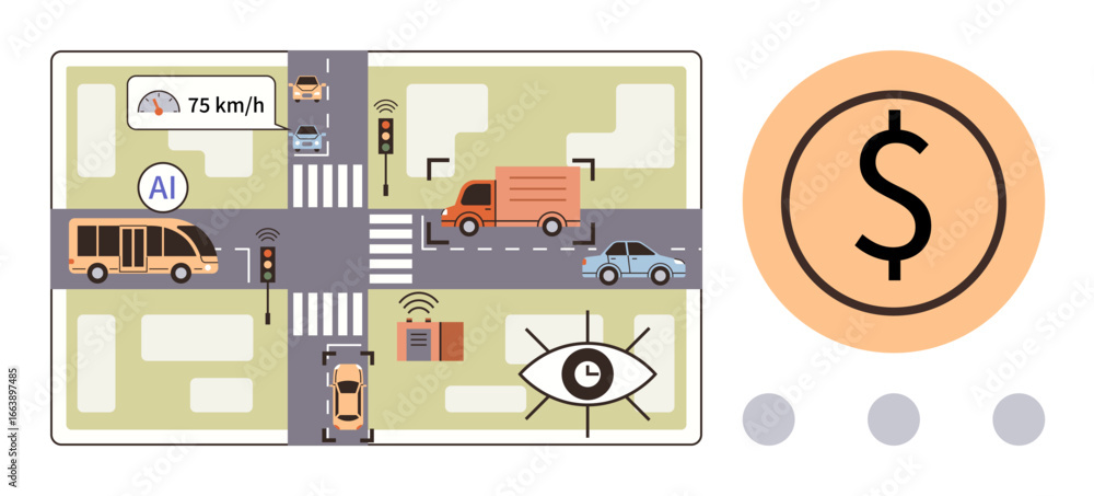 Poster ai managing traffic flow at intersections with sensors, autonomous vehicles, and data analysis. idea