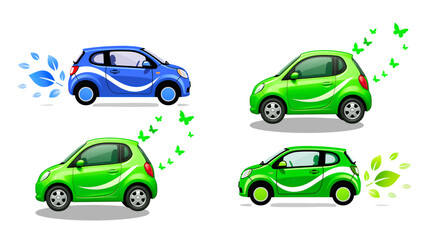 Naklejka premium Green Electric Cars – Eco-Friendly Vehicle, Clean Energy Innovation, and Zero Emissions Concept for Sustainable Transportation