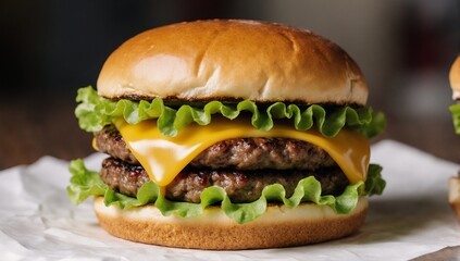 A cartoon depiction of an iconic American classic a double cheeseburger with lettuce