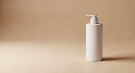 Minimalist White Pump Bottle on Soft Beige Background with Subtle Shadow
