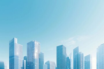 Fototapeta premium 青空と高層オフィスビル群の近代的な都市風景