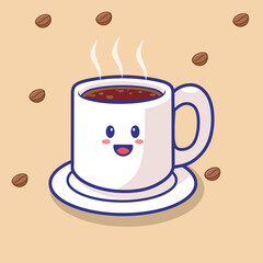 Cute coffee vector. Illustration of a cup of hot coffee in autumn.