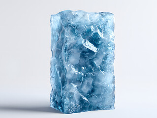 Obraz premium Tall Blue Ice Block with Rough Frosty Surface Against Simple Background