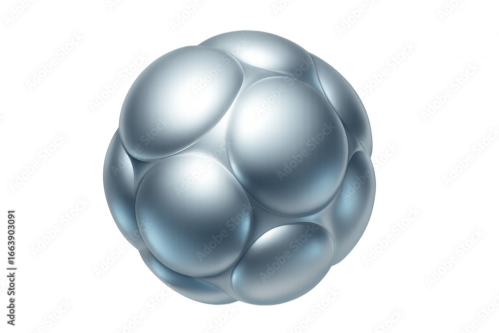 Poster metallic spheres interconnecting, spinning dynamically on translucent surface, representing technolo