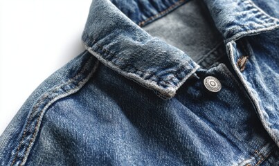 Naklejka premium Close-up of denim jacket collar and button