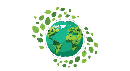 Ecological Harmony: A Vibrant Globe Encircled by Flourishing Green Leaves, Symbolizing Nature's Resilience and Global Stewardship toward Conservation