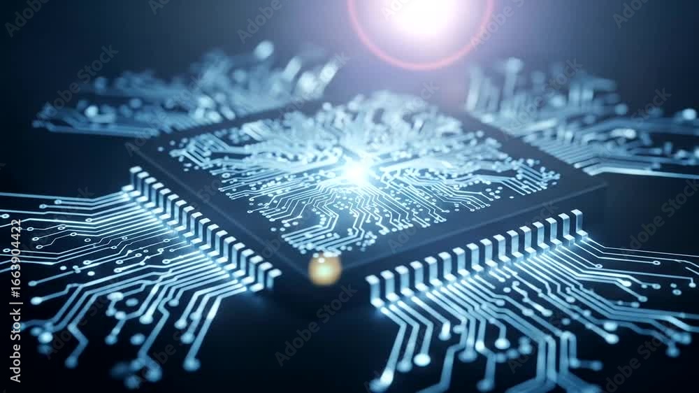 Aufkleber detailed close-up view of a complex computer chip's intricate circuitry.