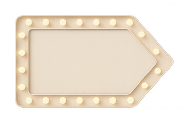 Glowing right-pointing arrow sign with surrounding light bulbs, rendered in 3d on transparent background