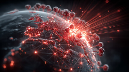 A network of AI nodes collaborating to instantly design a vaccine against a spreading global virus.