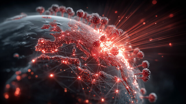 A network of AI nodes collaborating to instantly design a vaccine against a spreading global virus.