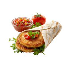 Delicious Crispy Chicken Patty Wrap with Salsa and Fresh Herbs