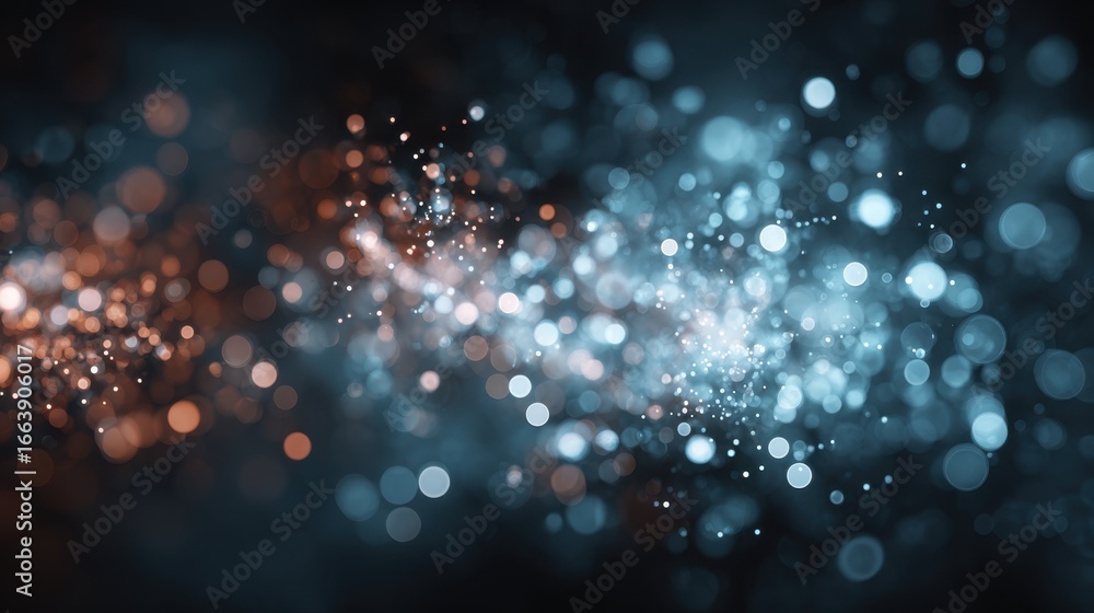 Poster abstract background with sparkling bokeh effects in blue and orange tones for creative design projec