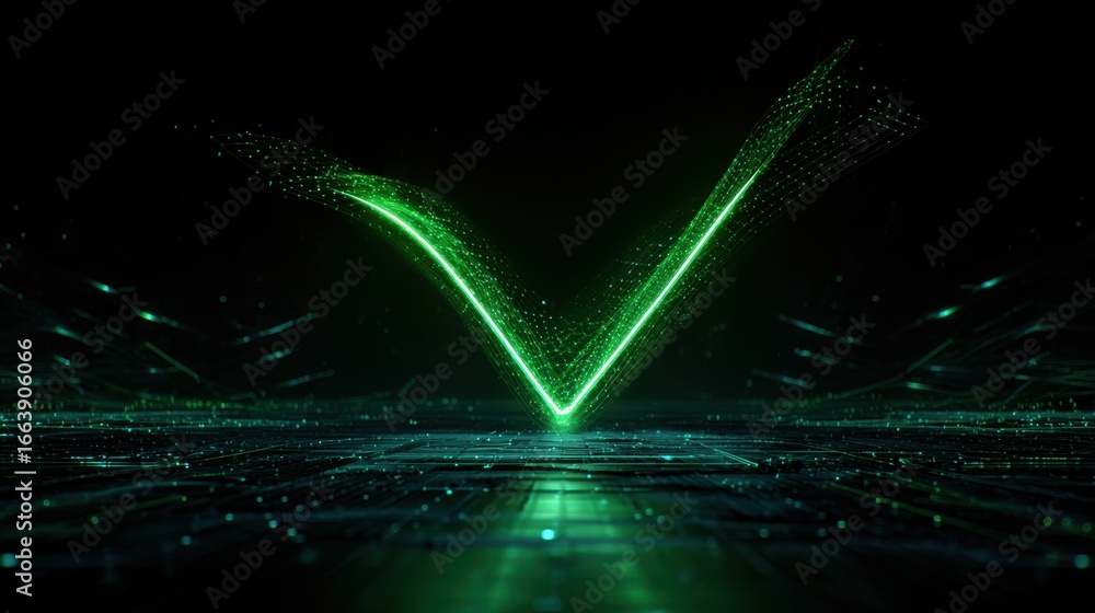 Poster green light abstract shape in digital space representing technology, innovation, and future concepts
