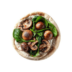 Delicious Mushroom and Spinach Pita Bread with Creamy Yogurt Topping