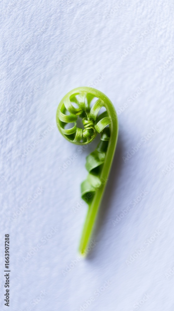 Poster close-up of a spiraled green fern frond displaying intricate natural patterns in a lush forest setti