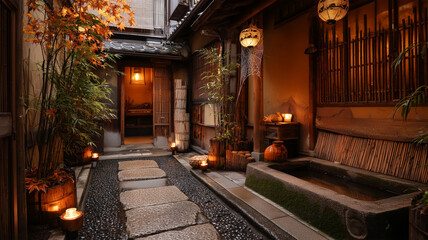 Fototapeta premium 京都町家路地の静かな飾り夜景