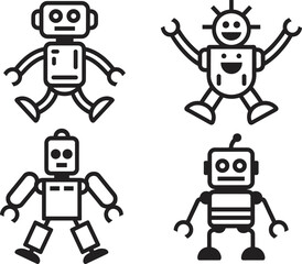 cartoon robot characters set, cute mechanical droid collection, retro and modern bot designs, vector illustration, technology, artificial intelligence, robotics, automation, sci‑fi concept