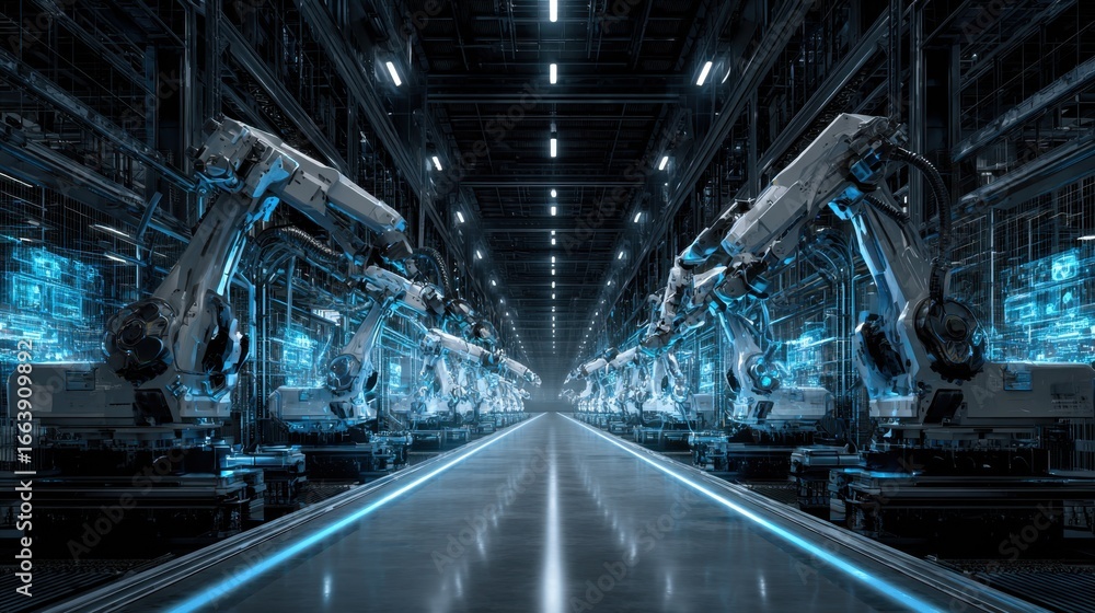 Aufkleber advanced robotics in modern manufacturing facility with automated production lines and high-tech env