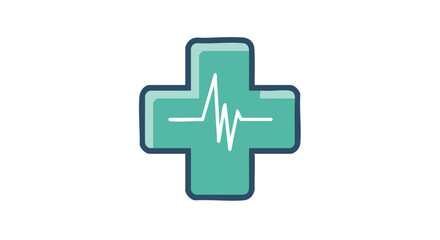Fototapeta premium Stylized health cross featuring a white heartbeat signal, suggesting medical care and vitality, isolated on a white backdrop providing a clean and