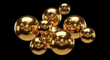 Elegant golden spheres floating in a dynamic arrangement, perfect for luxury branding and sophisticated design projects, with reflective surfaces