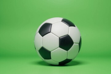Naklejka premium Soccer ball isolated on green background, classic black and white design
