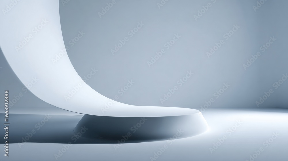 Poster minimalist design with curved white surface and soft lighting for artistic display and photography b
