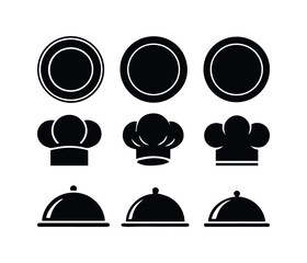 Minimalist Culinary Icon Set with Plate, Fork, Spoon, Knife.