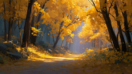 Fototapeta premium Golden Ginkgo Trees in Autumn Park