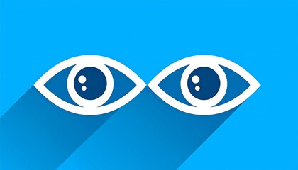 Two simple white outlined eyes with dark blue pupils are set against a vibrant, bright blue background.