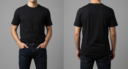 Blank Black T-Shirt Mockup: Front and Back View