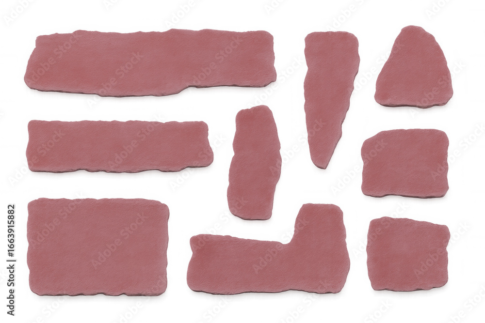 Poster collection of pink ripped paper scraps with a transparent background, perfect for adding a touch of 