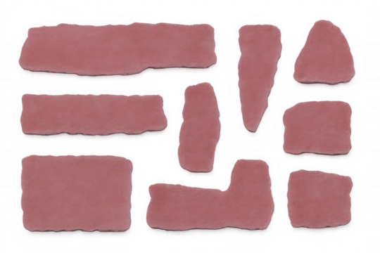 Collection of pink ripped paper scraps with a transparent background, perfect for adding a touch of texture to designs