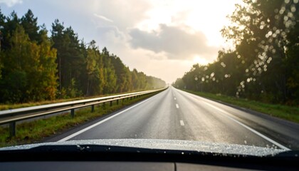 Fototapeta premium Highway vista from car windshield