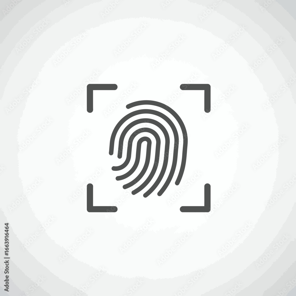 Poster fingerprint scan symbol in scanning square on a bright background, concept for biometric identificat