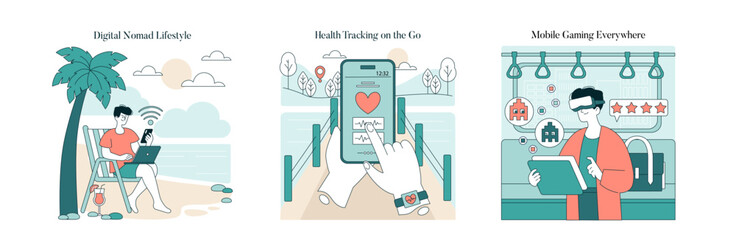 Digital Lifestyle and Mobile Technology Illustration Set