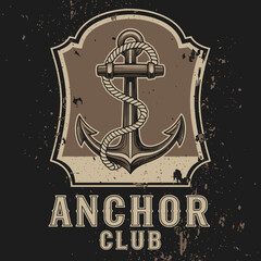 Anchor ship with rope logo design emblem. Nautical vector illustration design. Badge emblem.