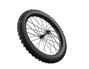 Dynamic Close-up: Modern Bicycle Wheel, featuring Durable Black Tire with Textured Tread and Bright Silver Spokes. Essential mechanical part, high-performance cycling equipment component, on PNG