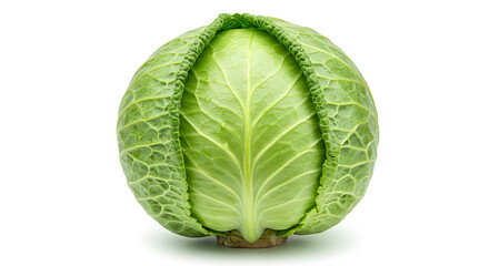 A single green cabbage with visible leaf veins isolated on a plain white background in a studio shot