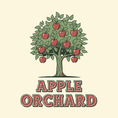 A charming vintage illustration of an apple tree laden with ripe, red apples. Rustic charm.