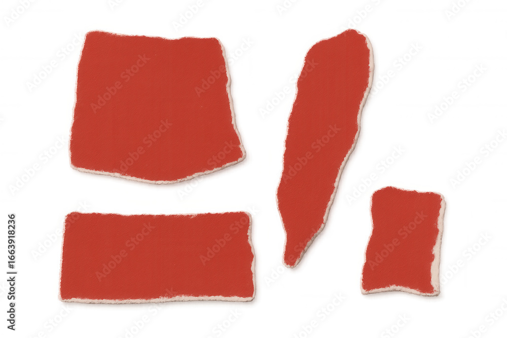 Poster red paper fragments overlapping, creating abstract geometric shapes against transparent surface, sho
