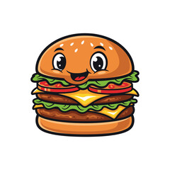 Cute Burger Mascot Logo Design Vector Illustration with Adorable Character in Playful Cartoon Style