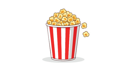 Popcorn in a striped bucket cartoon illustration evokes nostalgia and movie enjoyment perfect for design projects themed on cinema and snacks