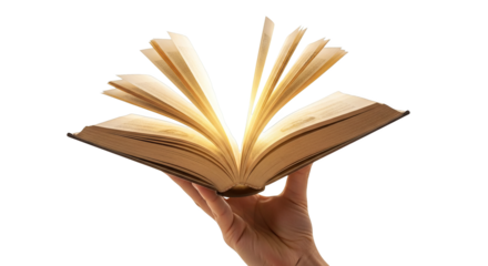 Open Book In Hand Glowing Pages Knowledge Concept