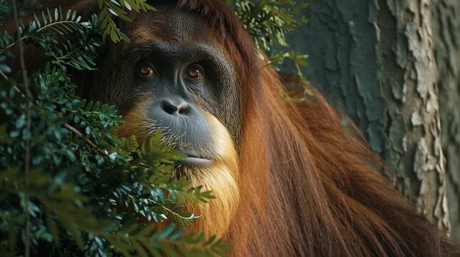 closeup on face of orangutan