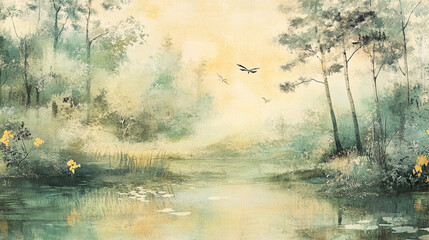 Peaceful Forest Lake with Trees for Relaxation and Wellness"