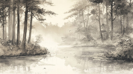 Peaceful Forest Lake with Trees for Relaxation and Wellness"
