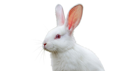 Obraz premium A close up of a white rabbit with pink eyes and ears against a plain white background isolated shot