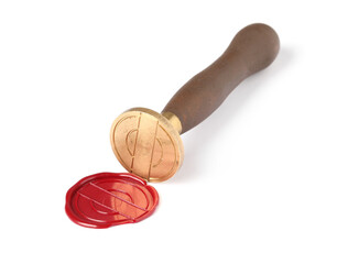 Beautiful wax stamp and red seal isolated on white