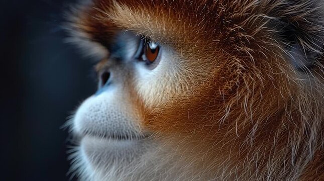 closeup on face of snub-nosed monkey